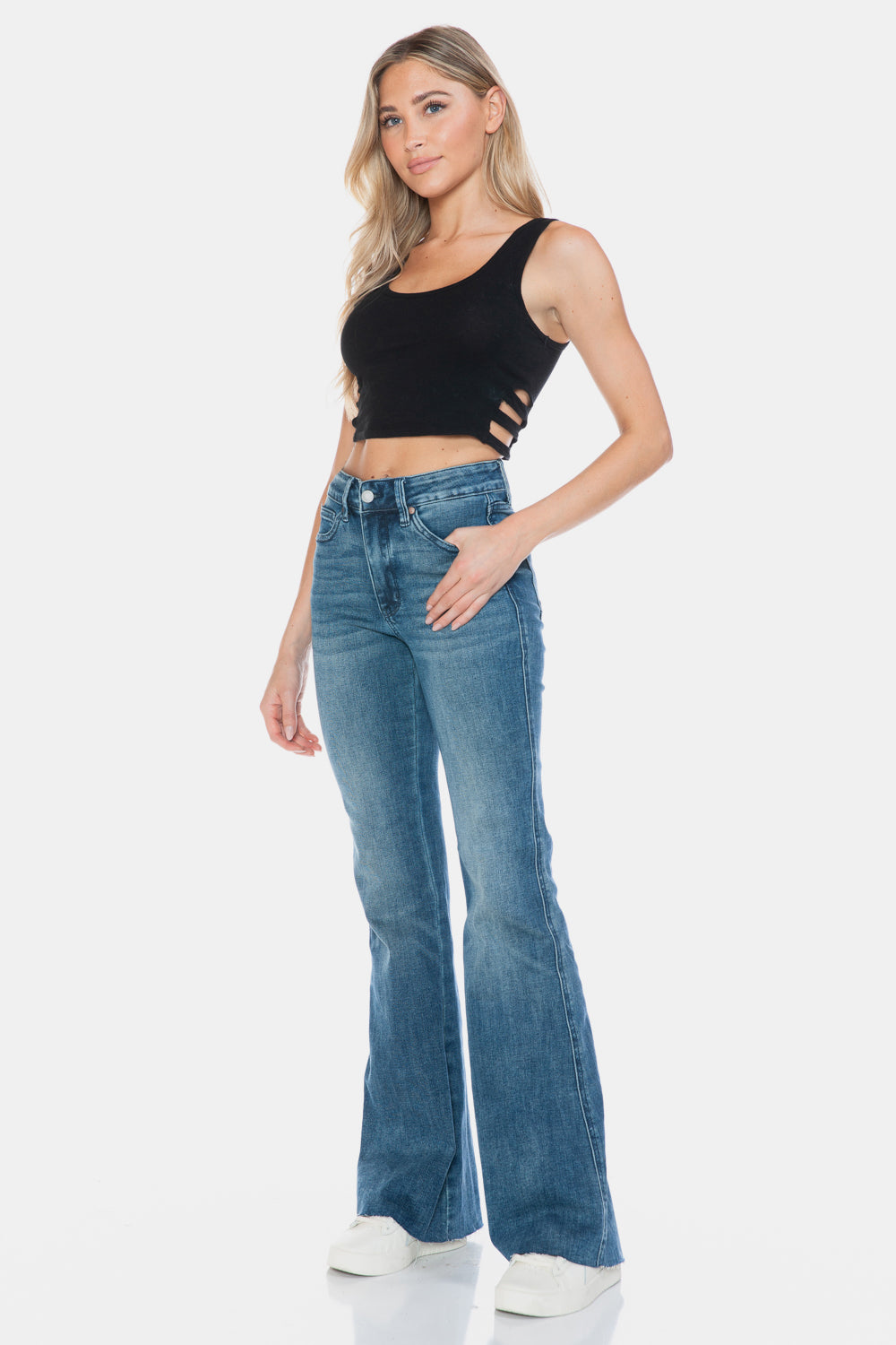 Judy Blue Full Size Tummy Control Cut Hem Flare Jeans - AMIN Clothing 