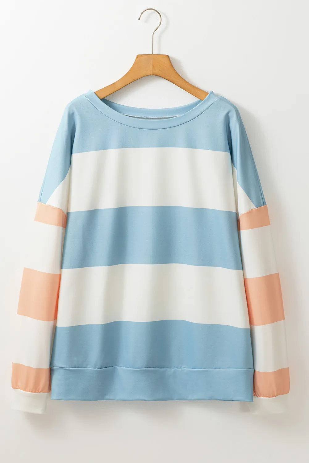 Contrast Color Block Round Neck Long Sleeve Top - AMIN Clothing 