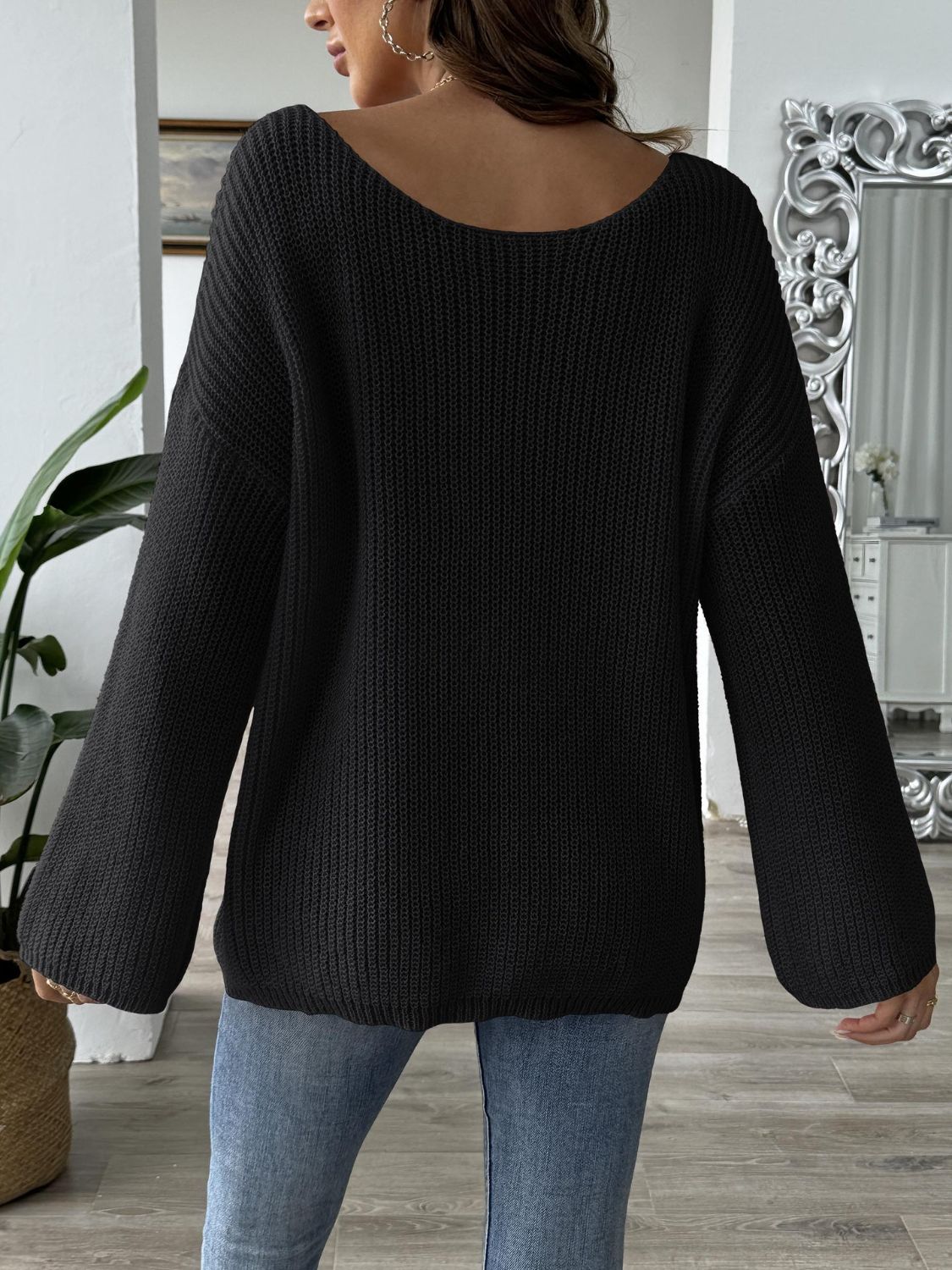 Bow Boat Neck Long Sleeve Sweater - AMIN Clothing 