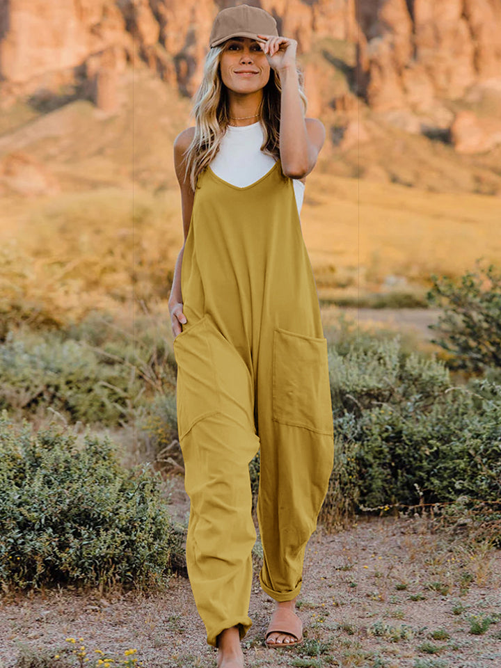 Double Take Full Size Sleeveless V-Neck Pocketed Jumpsuit - AMIN Clothing 