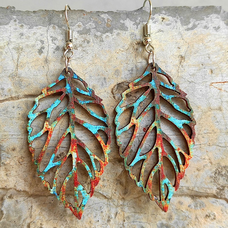 Leaf Shape Wooden Dangle Earrings - AMIN Clothing 