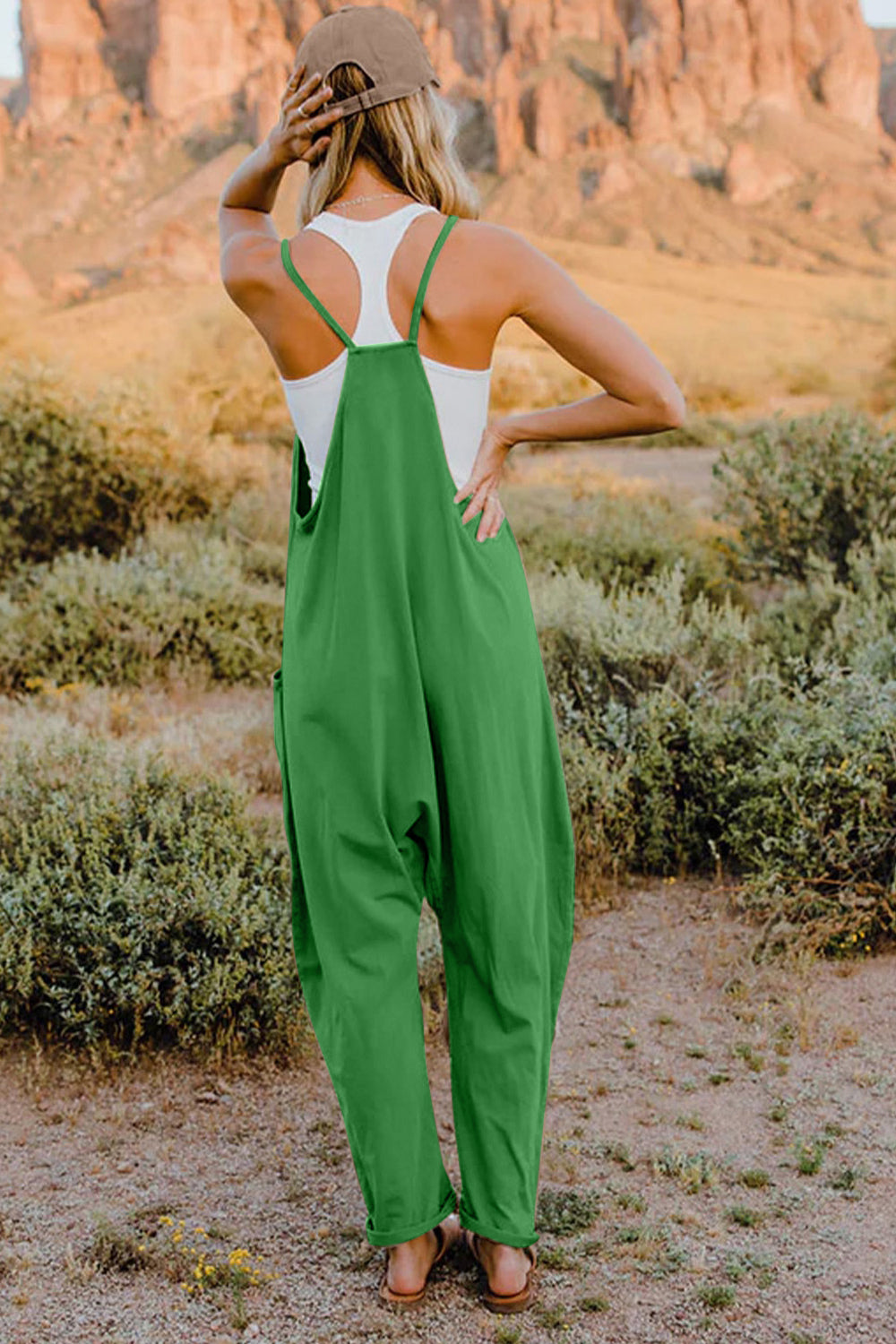 Double Take Full Size V-Neck Sleeveless Jumpsuit with Pockets - AMIN Clothing 