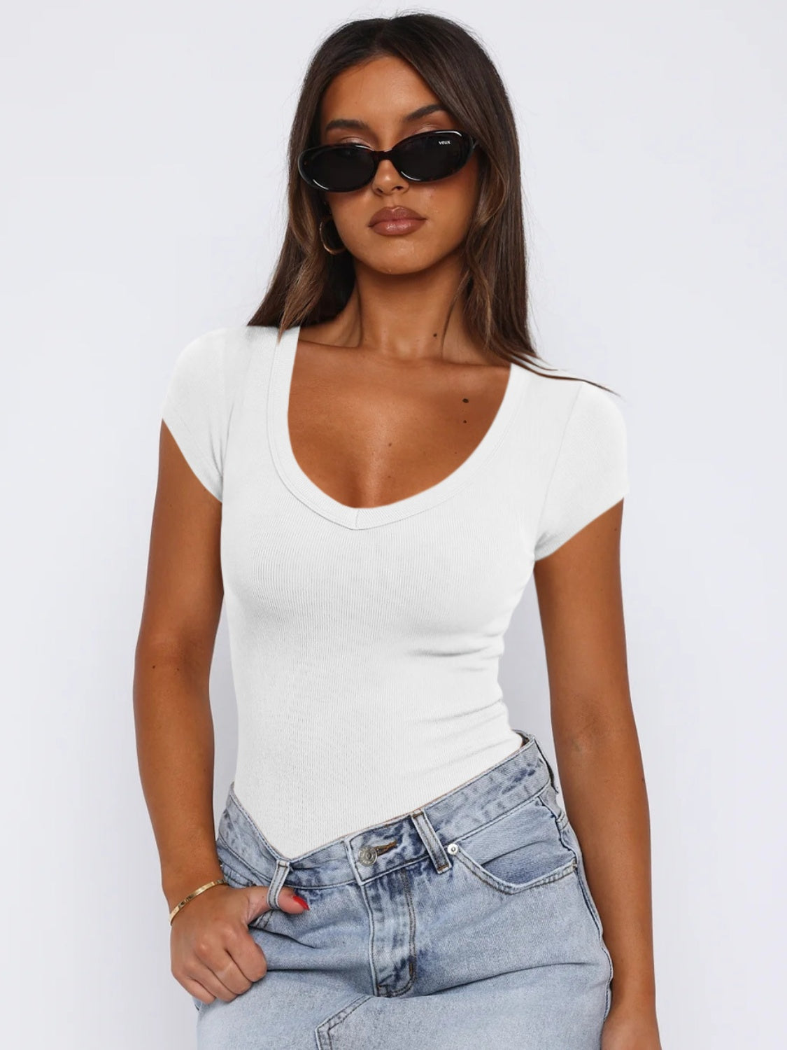 Scoop Neck Cap Sleeve T-Shirt - AMIN Clothing 