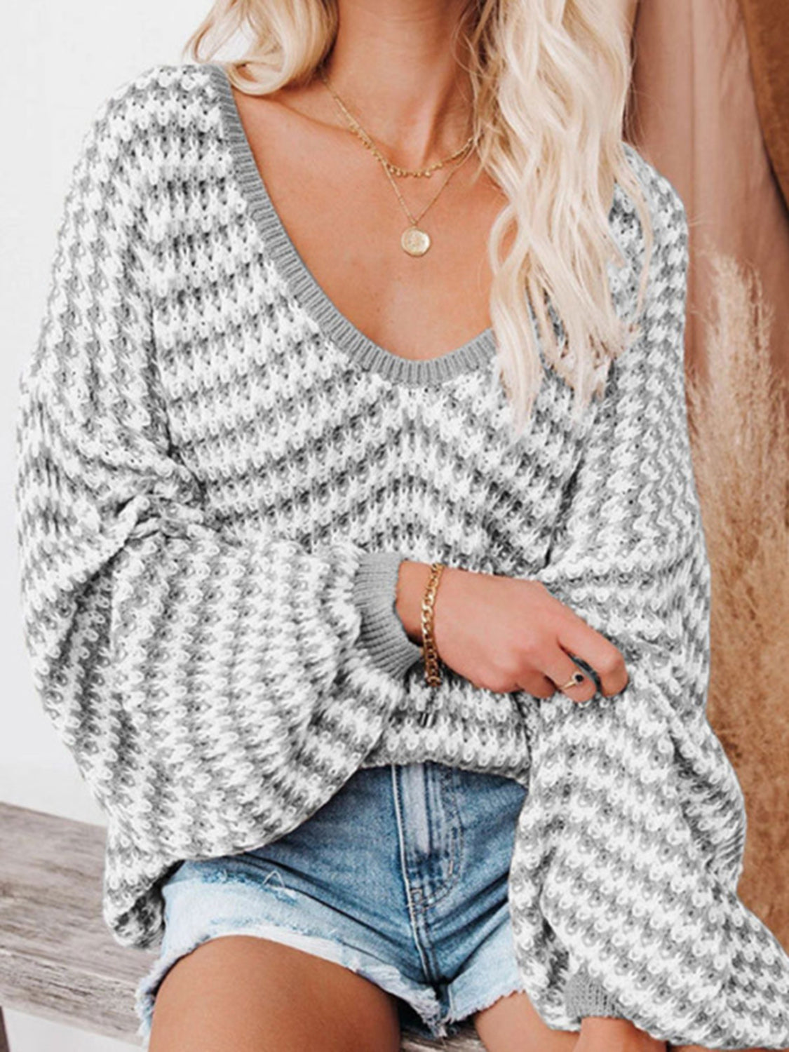 Striped Drop Shoulder V-Neck Sweater - AMIN Clothing 