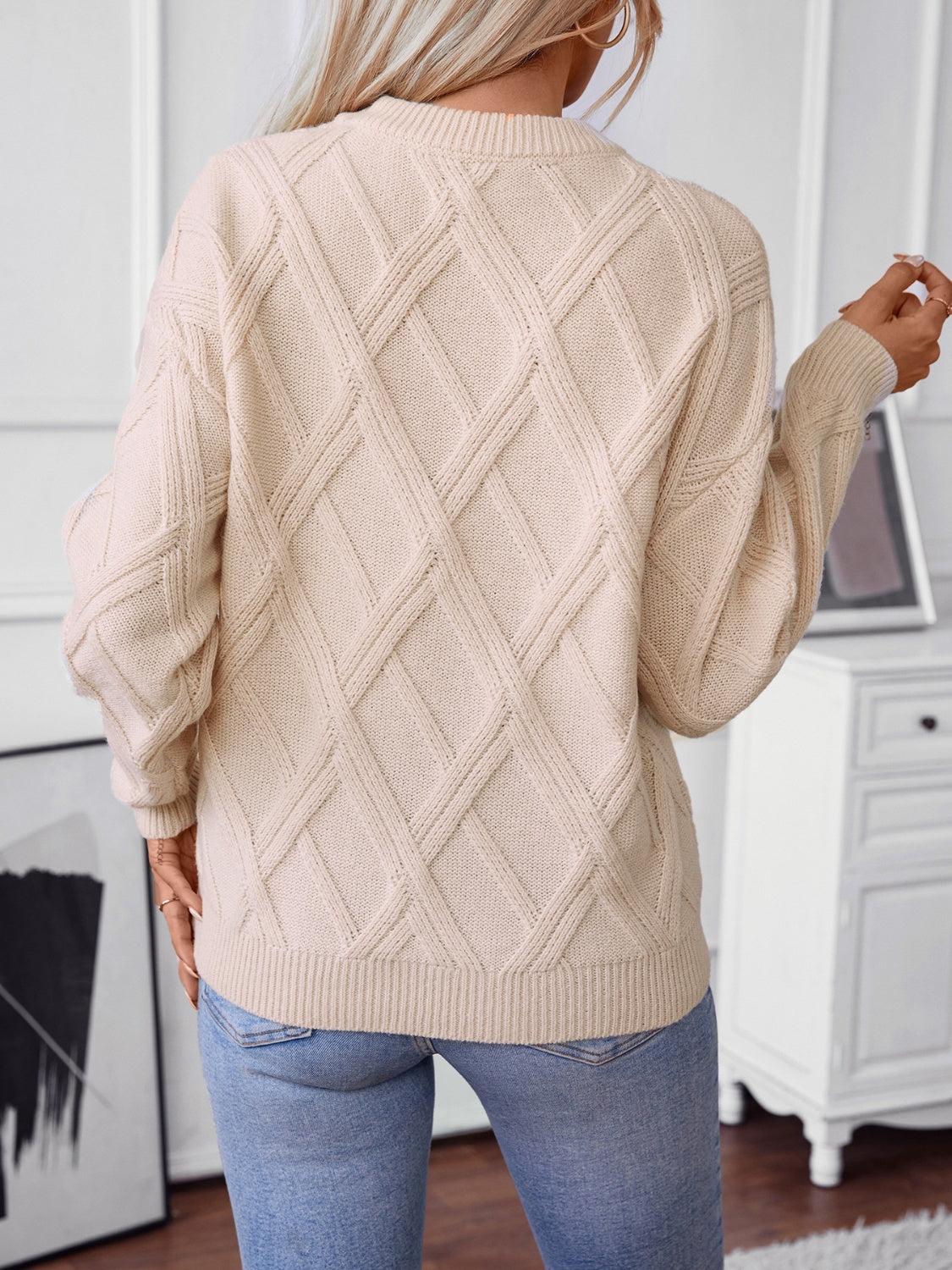 Geometric Round Neck Long Sleeve Sweater - AMIN Clothing 