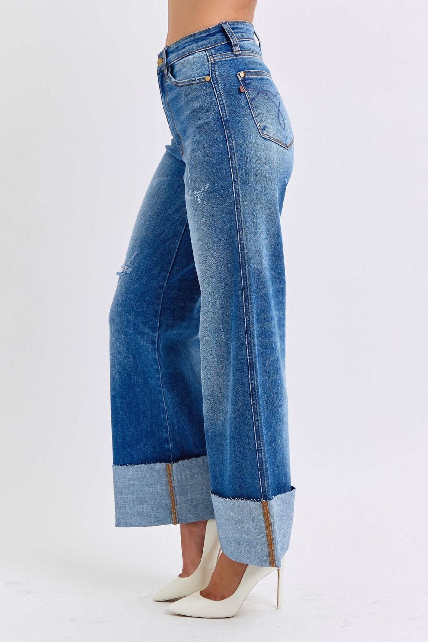 Judy Blue Full Size Distressed High Waist Wide Leg Jeans - AMIN Clothing 