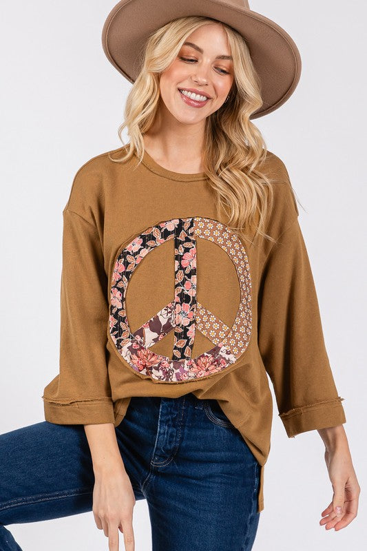 SAGE + FIG Floral Peace Patch Round Neck Top - AMIN Clothing 