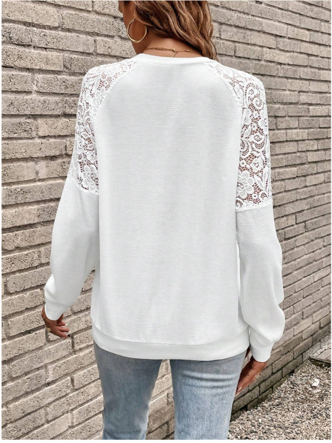 Lace Detail V-Neck Long Sleeve Top - AMIN Clothing 