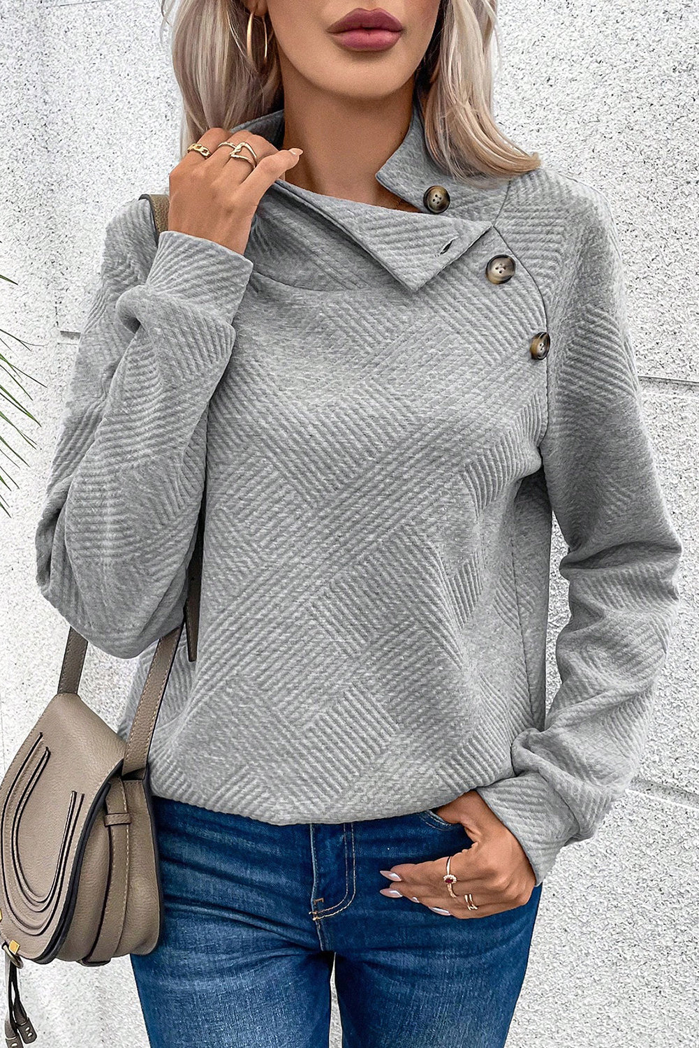 Textured Turtleneck Long Sleeve Sweatshirt - AMIN Clothing 