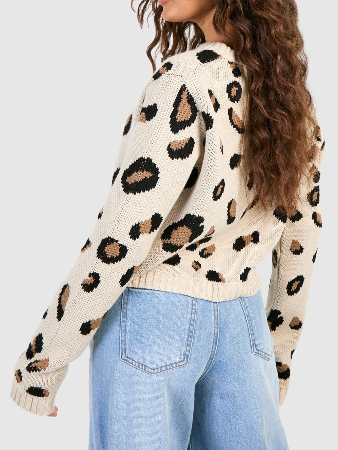 Tied Leopard Round Neck Cardigan - AMIN Clothing 