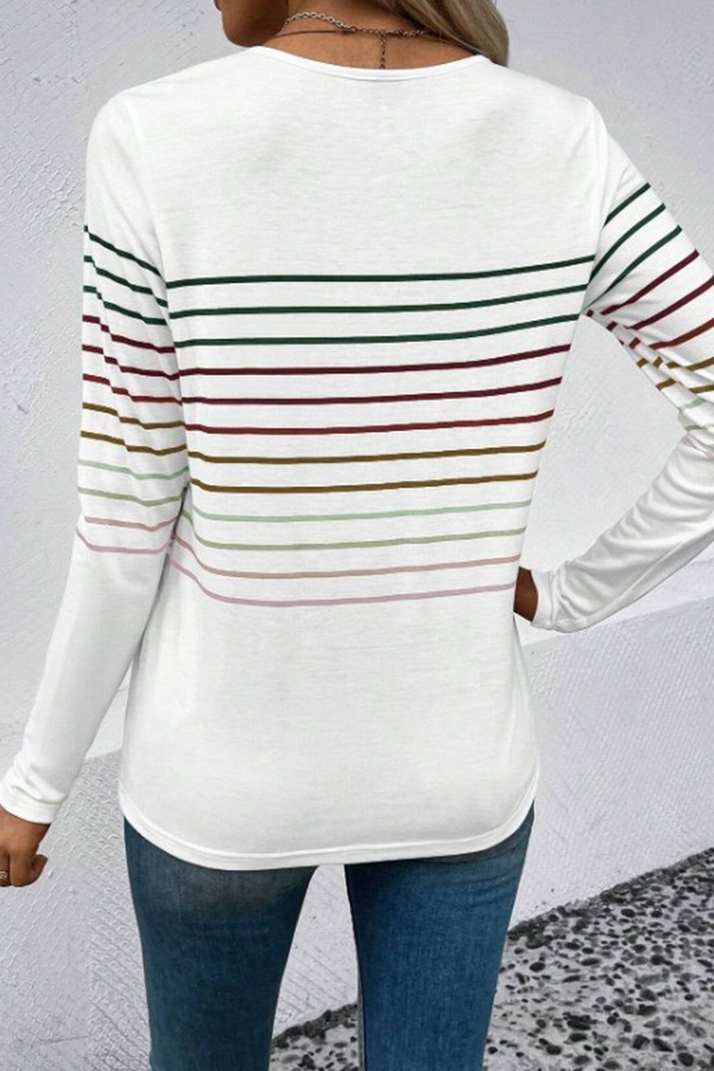 Striped Round Neck Long Sleeve T-Shirt - AMIN Clothing 