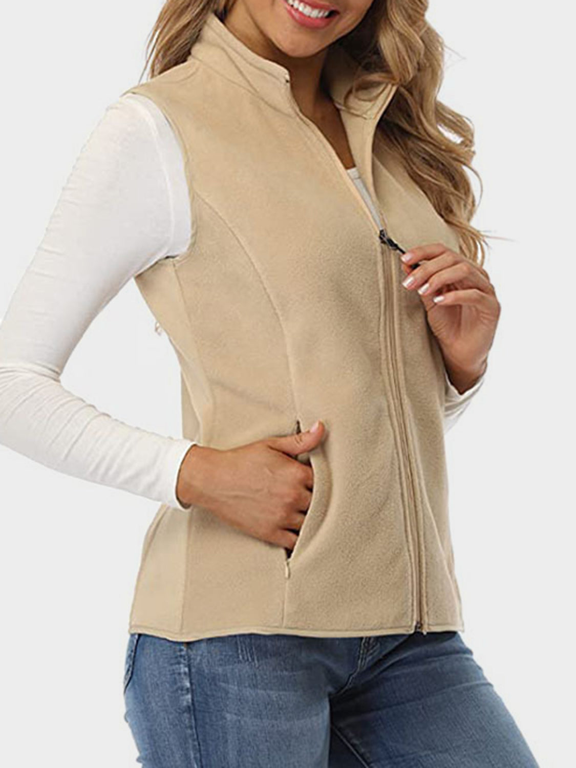 Zip Up Turtleneck Vest with Pockets - AMIN Clothing 