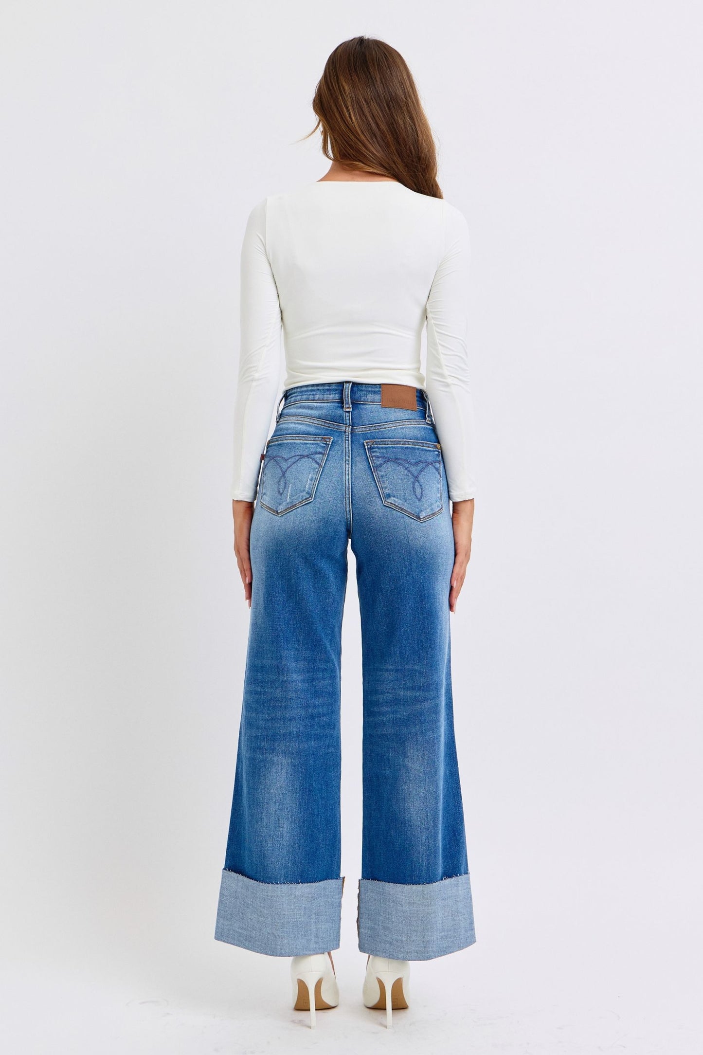 Judy Blue Full Size Distressed High Waist Wide Leg Jeans - AMIN Clothing 