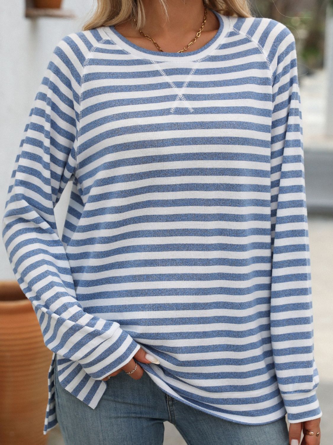 Mandy Striped Round Neck Long Sleeve T-Shirt - AMIN Clothing 