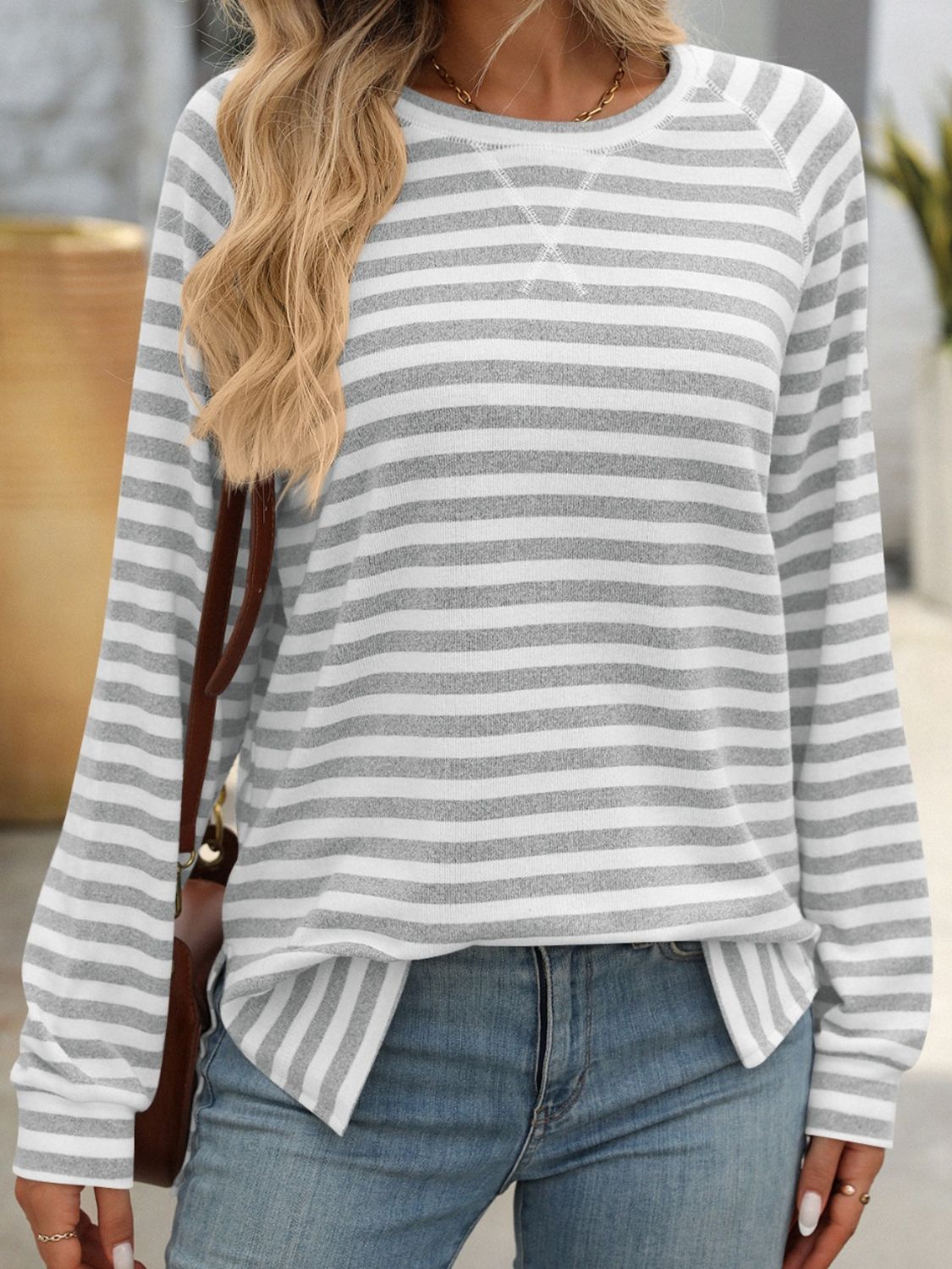 Mandy Striped Round Neck Long Sleeve T-Shirt - AMIN Clothing 