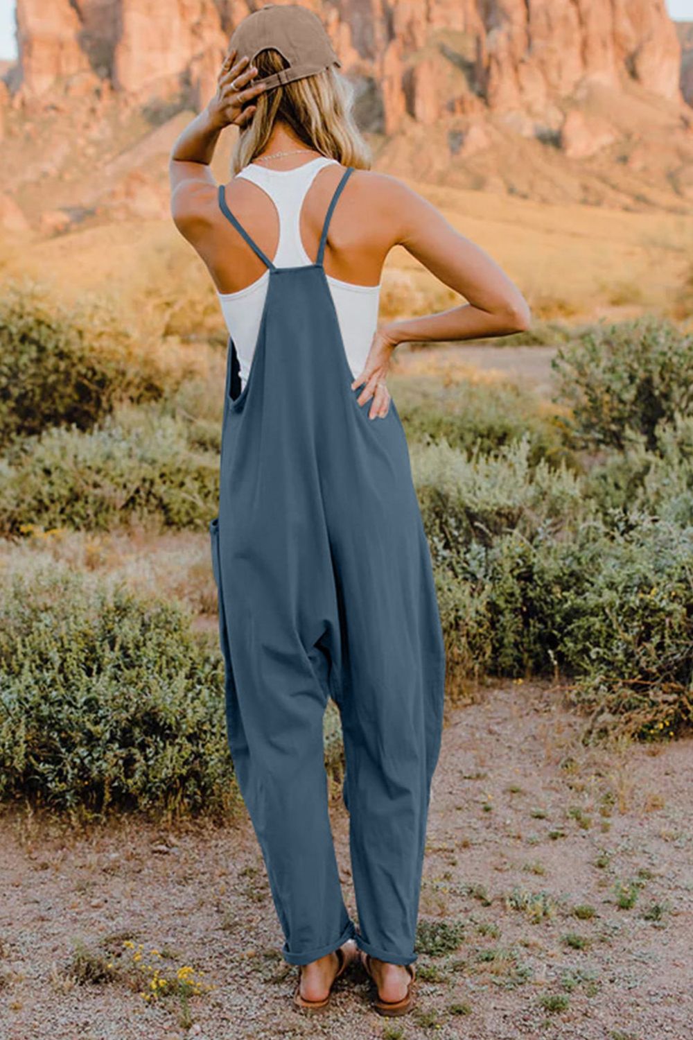 Double Take Full Size V-Neck Sleeveless Jumpsuit with Pockets - AMIN Clothing 