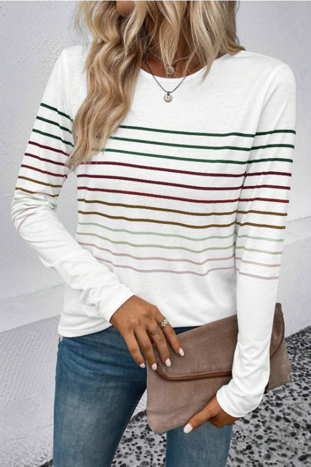 Striped Round Neck Long Sleeve T-Shirt - AMIN Clothing 