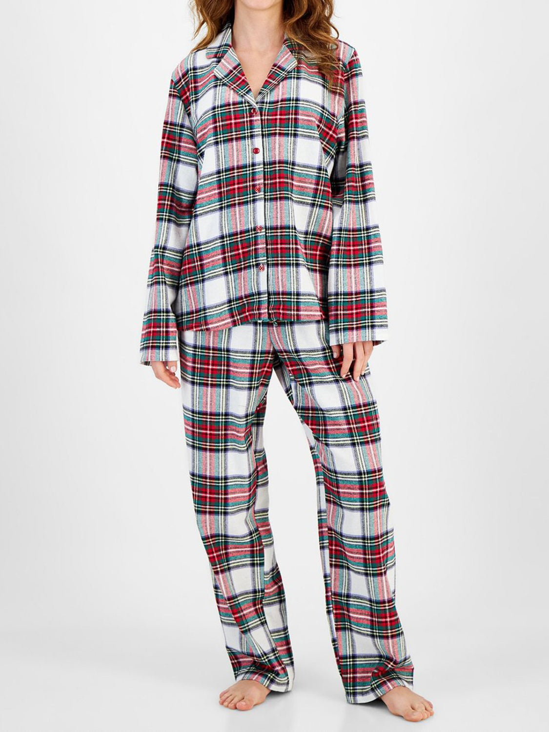 Plaid Collared Neck Button Up Top and Pants Lounge Set - AMIN Clothing 