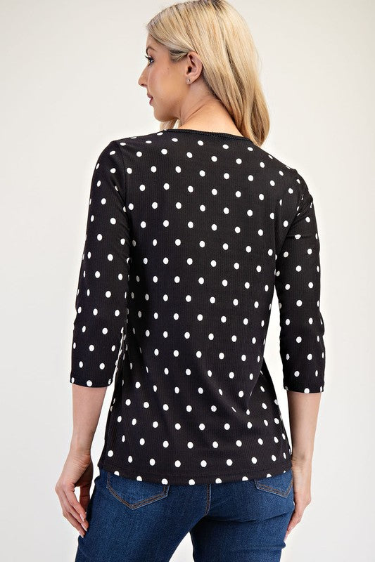 Celeste Full Size Polka Dot Round Neck Three-Quarter Sleeve T-Shirt - AMIN Clothing 