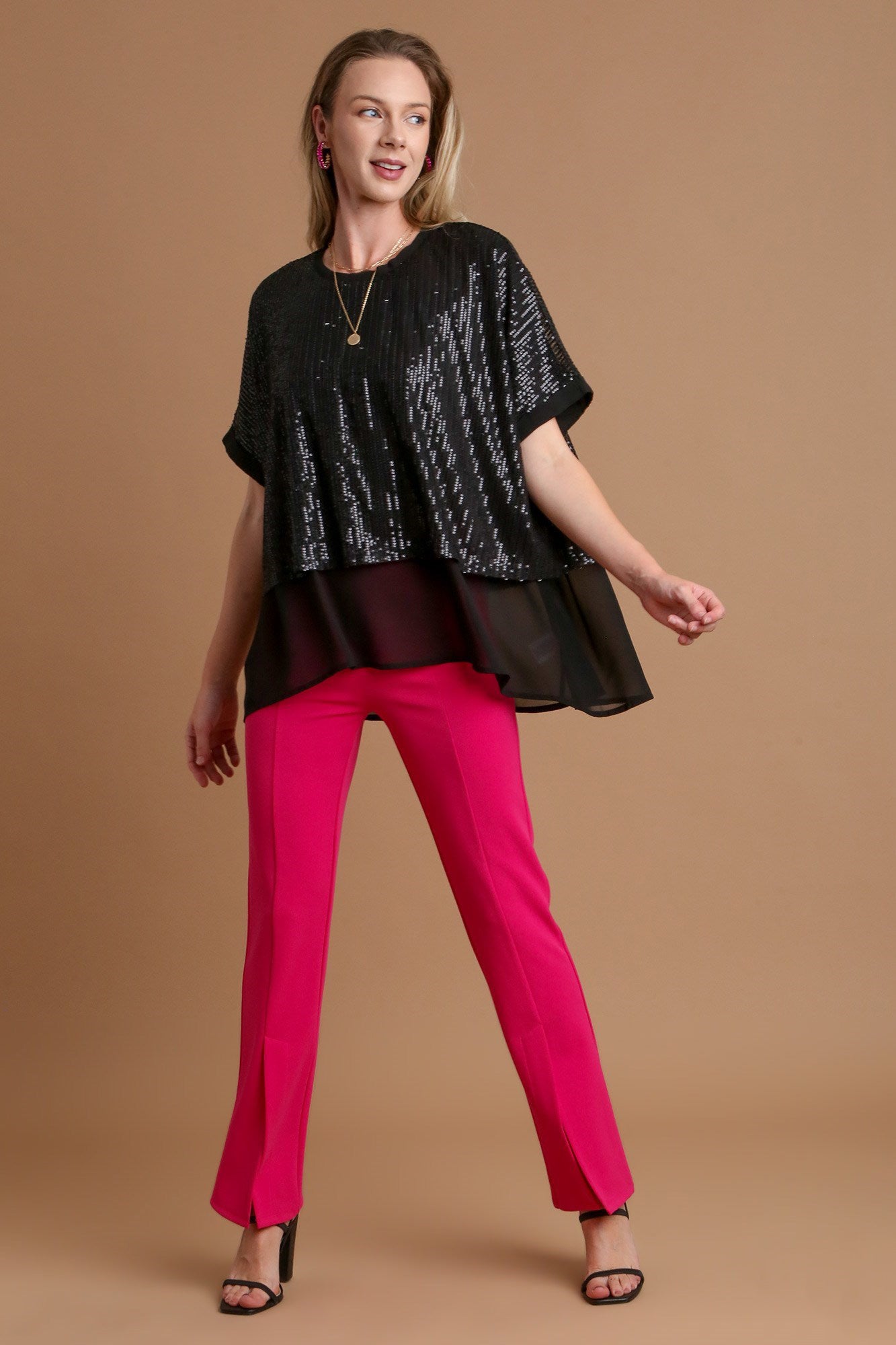 Umgee Sequin Half Sleeve Layered Blouse - AMIN Clothing 