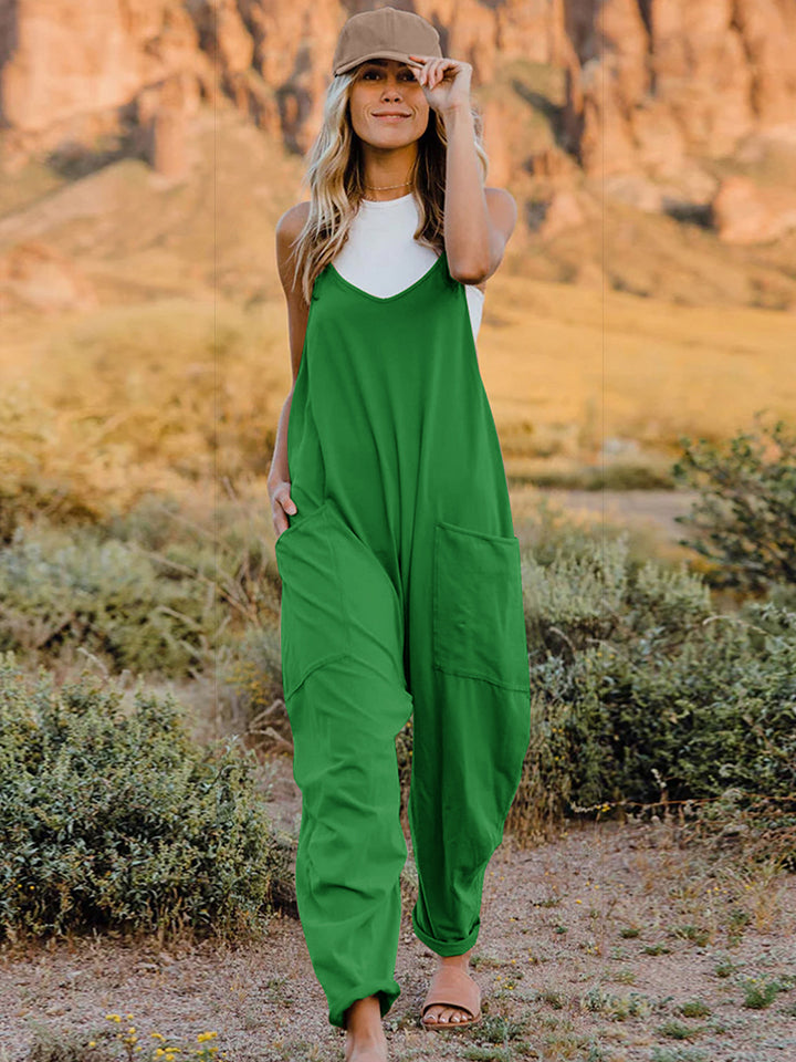 Double Take Full Size Sleeveless V-Neck Pocketed Jumpsuit - AMIN Clothing 