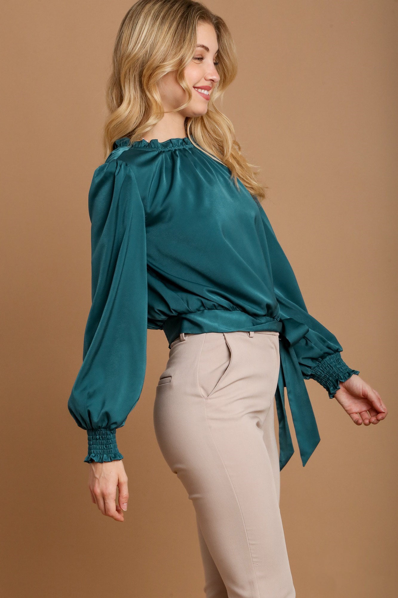 Umgee Frill Tied Hem Long Sleeve Blouse - AMIN Clothing 