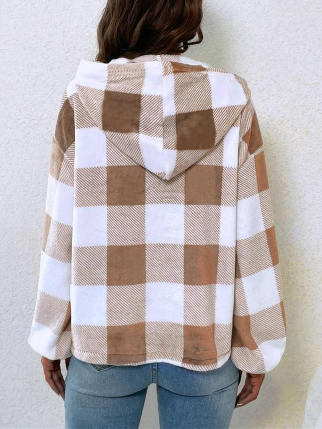 Plaid Half Button Long Sleeve Hoodie - AMIN Clothing 