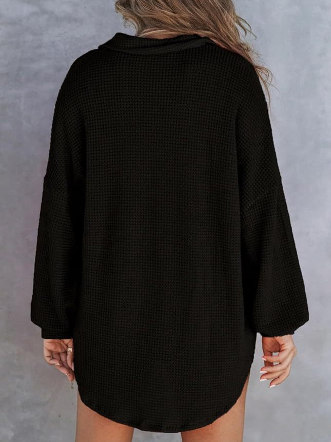 Waffle-Knit Dropped Shoulder Long Sleeve Sweatshirt - AMIN Clothing 