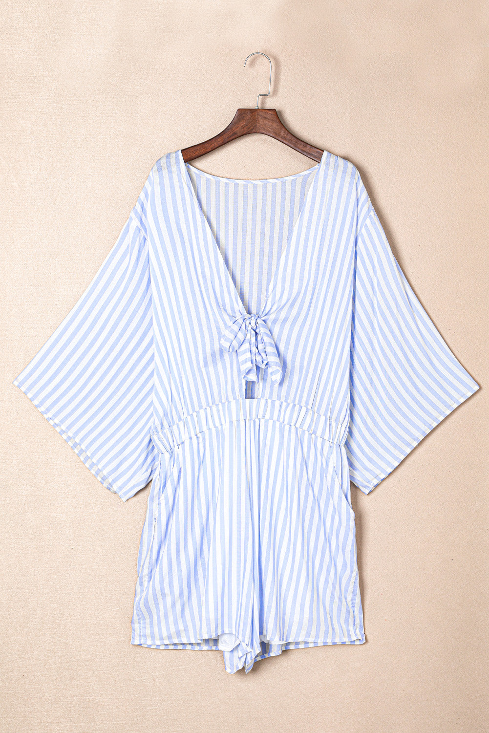 Bow Striped Kimono Sleeve Romper - AMIN Clothing 