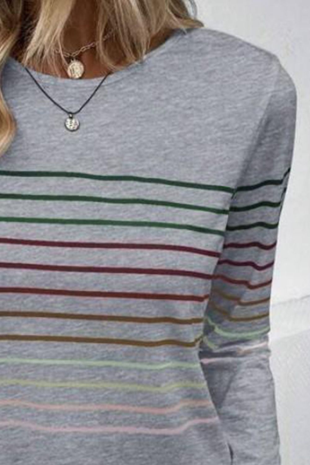 Striped Round Neck Long Sleeve T-Shirt - AMIN Clothing 