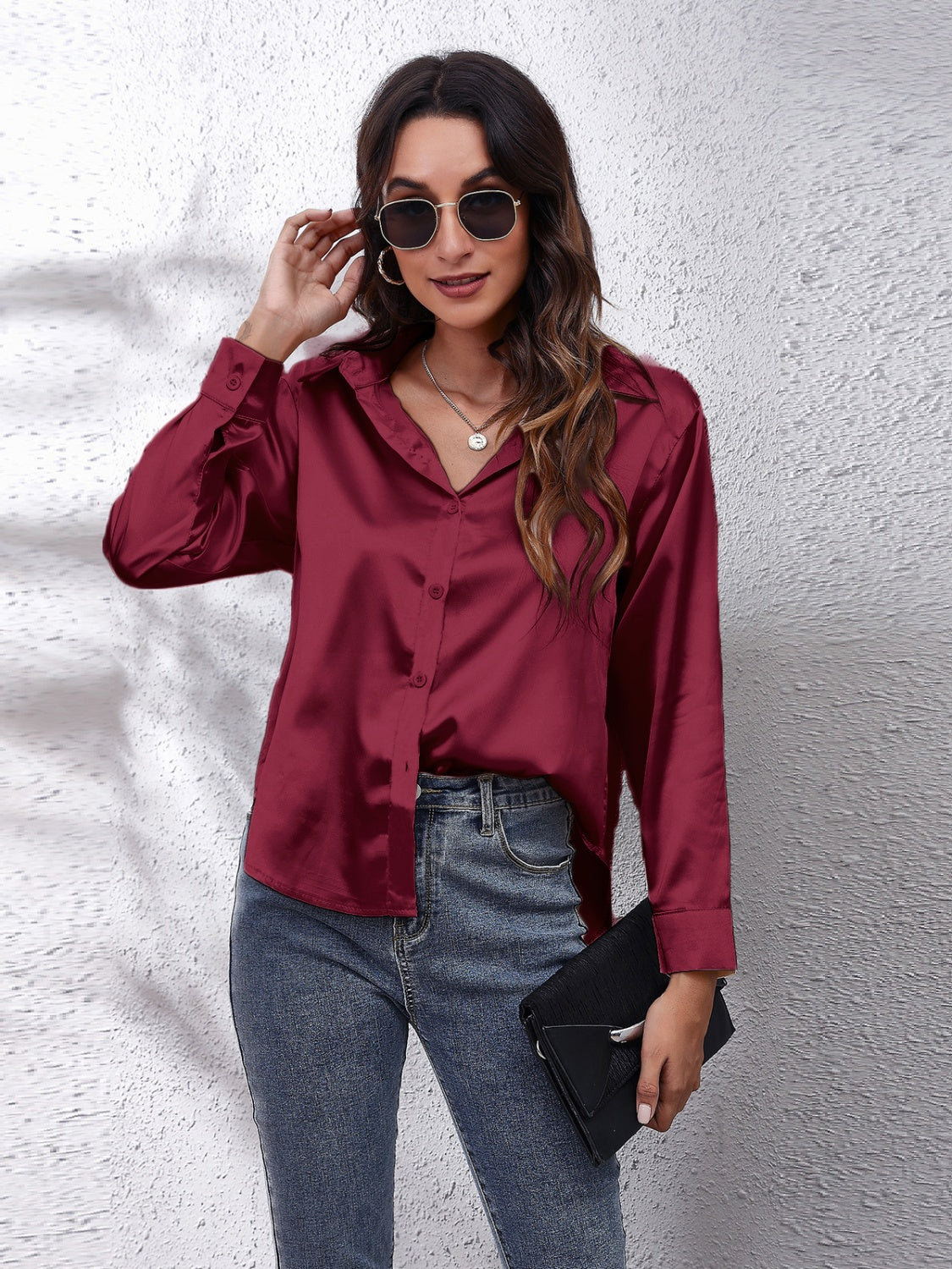 Collared Neck Buttoned Long Sleeve Shirt - AMIN Clothing 