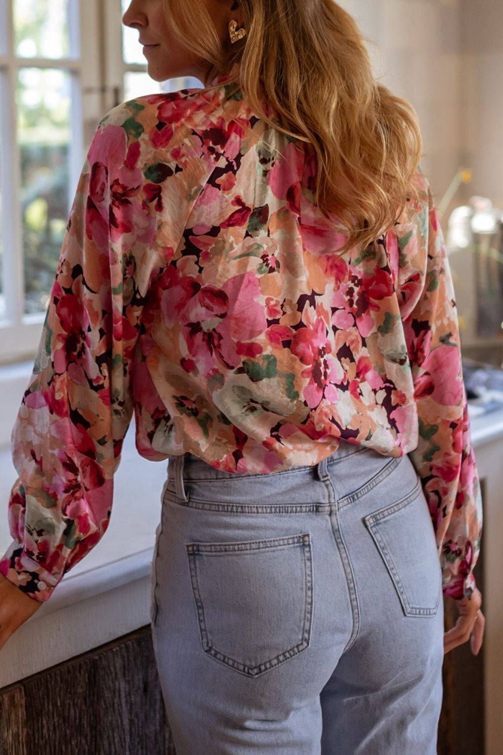 Frill Floral Button Down Long Sleeve Shirt - AMIN Clothing 