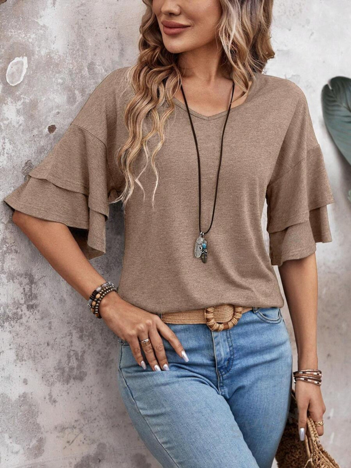 V-Neck Half Sleeve Blouse - AMIN Clothing 