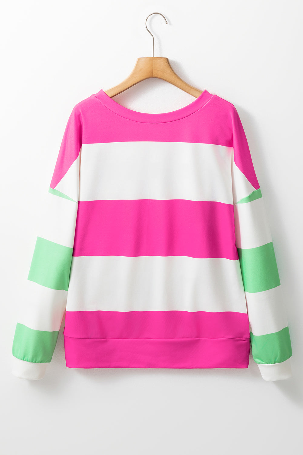 Contrast Color Block Round Neck Long Sleeve Top - AMIN Clothing 