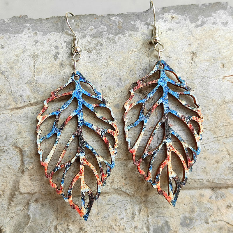 Leaf Shape Wooden Dangle Earrings - AMIN Clothing 