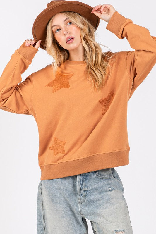 SAGE + FIG Star Patch Long Sleeve Sweatshirt - AMIN Clothing 