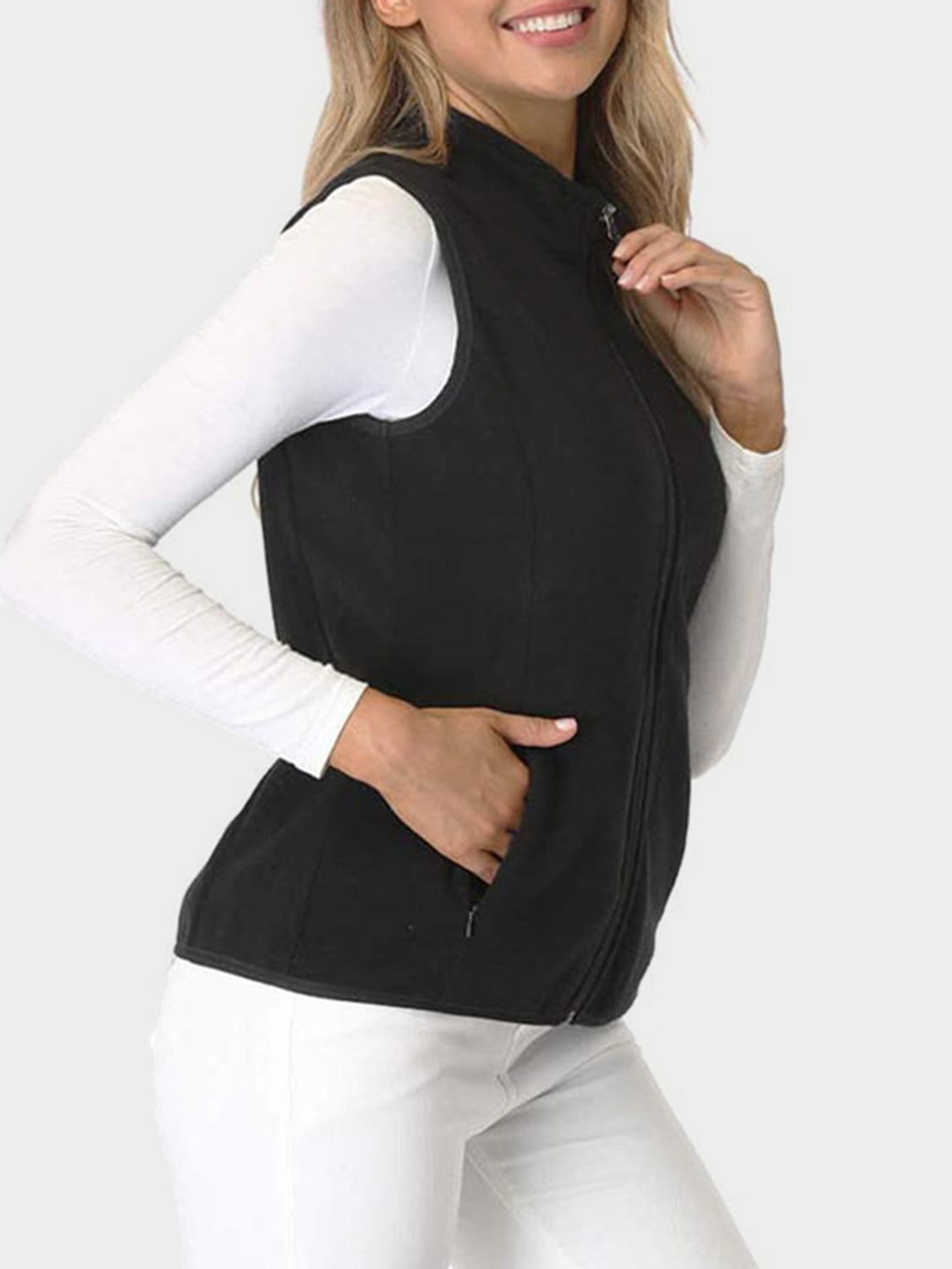 Zip Up Turtleneck Vest with Pockets - AMIN Clothing 