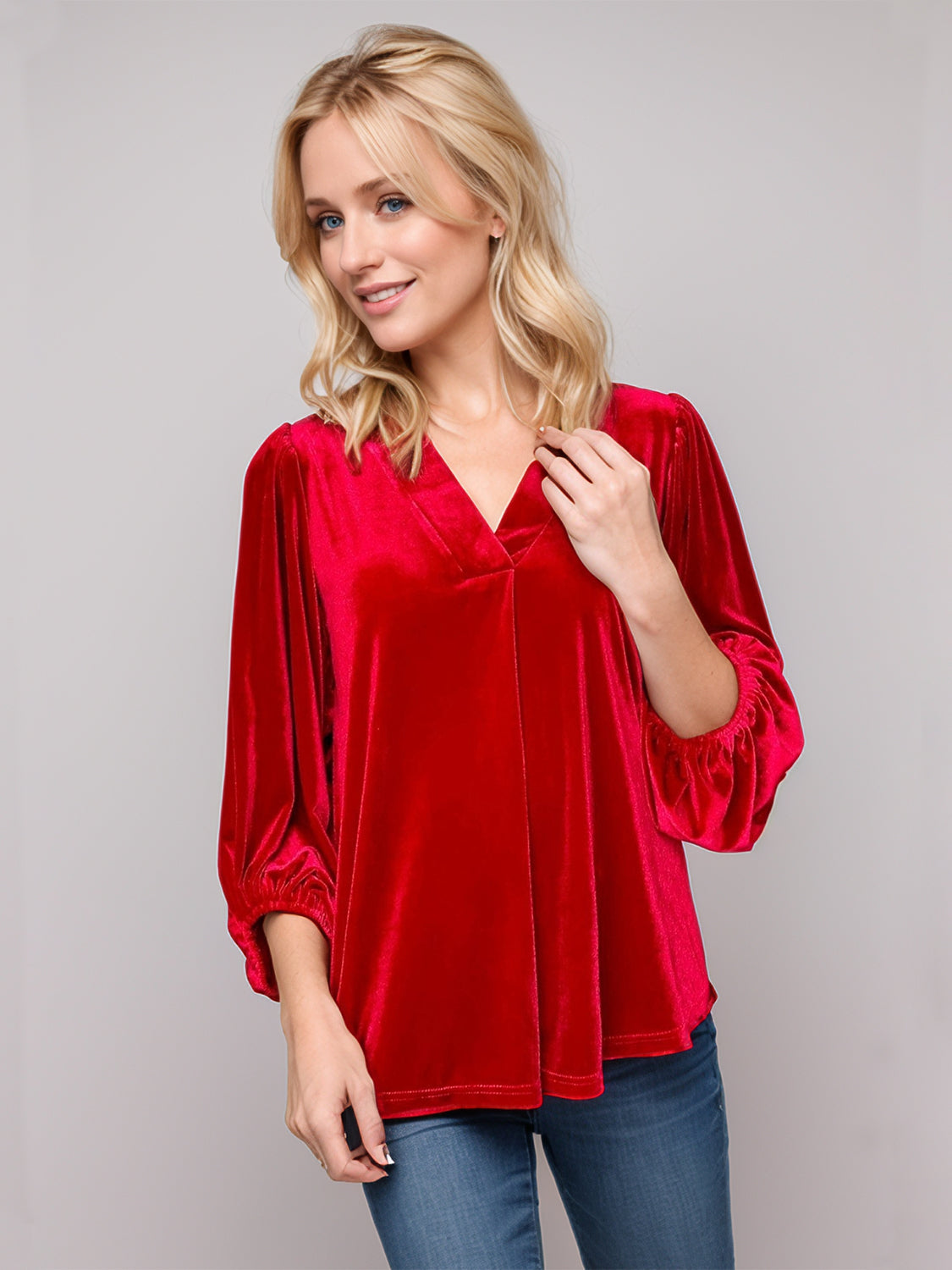 V-Neck Three-Quarter Sleeve Blouse - AMIN Clothing 