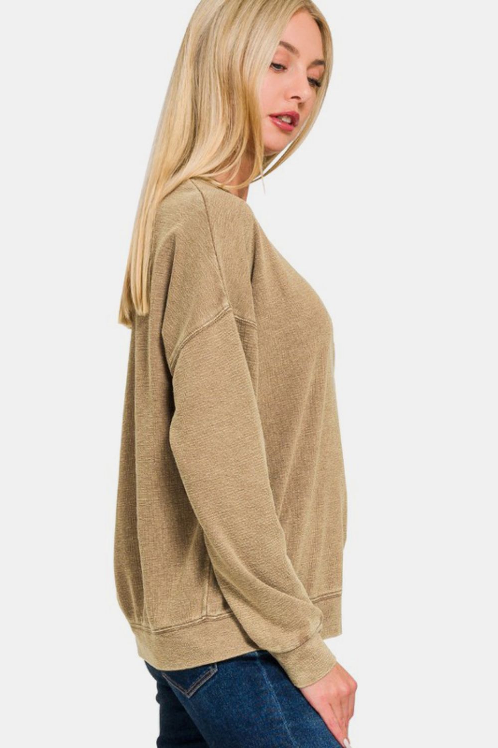 Zenana Washed Round Neck Dropped Shoulder Sweatshirt - AMIN Clothing 