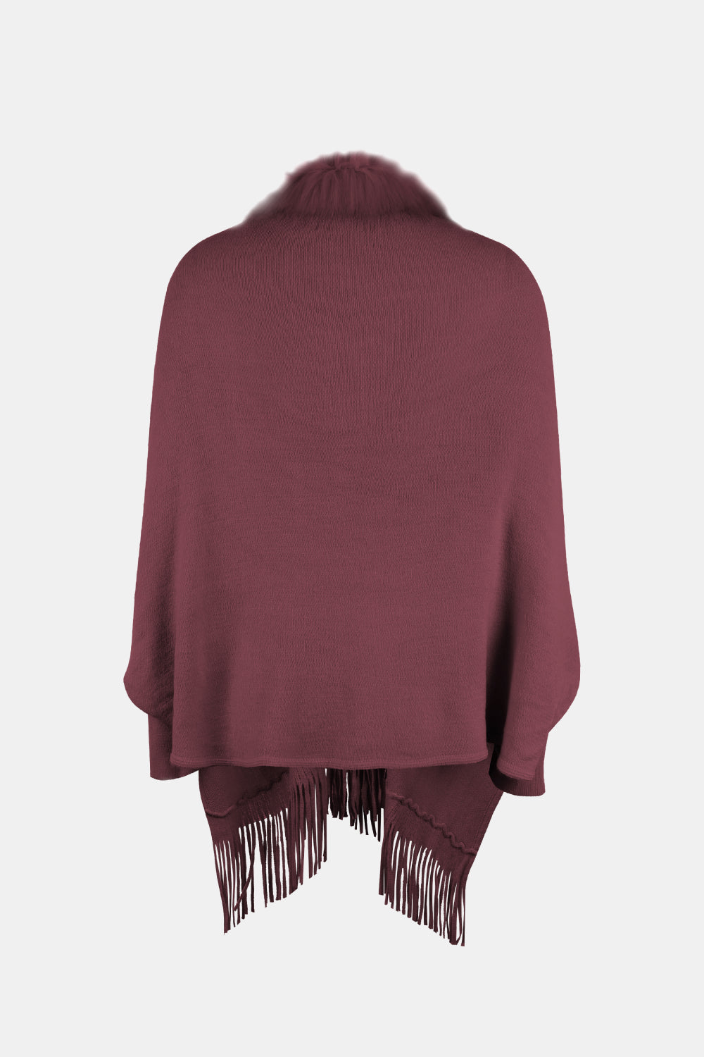 Fringe Open Front Long Sleeve Poncho - AMIN Clothing 