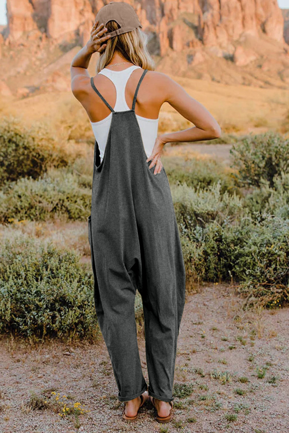 Double Take Full Size V-Neck Sleeveless Jumpsuit with Pockets - AMIN Clothing 