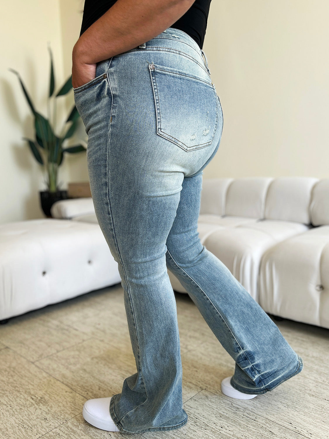 Judy Blue Full Size Mid Rise Flare Jeans - AMIN Clothing 