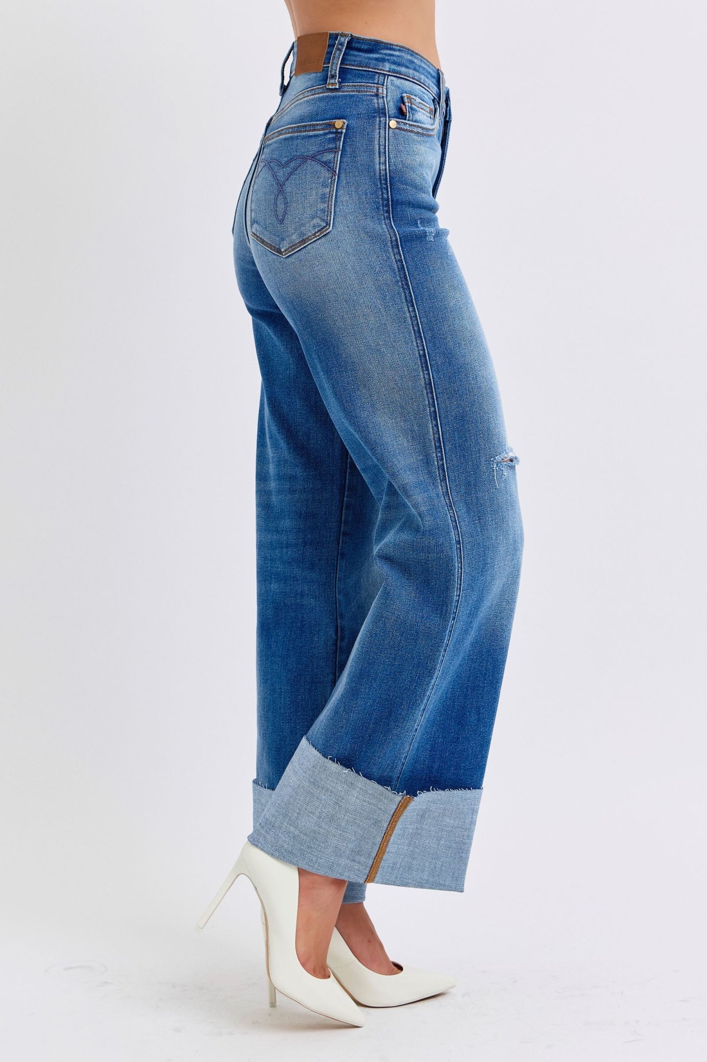 Judy Blue Full Size Distressed High Waist Wide Leg Jeans - AMIN Clothing 