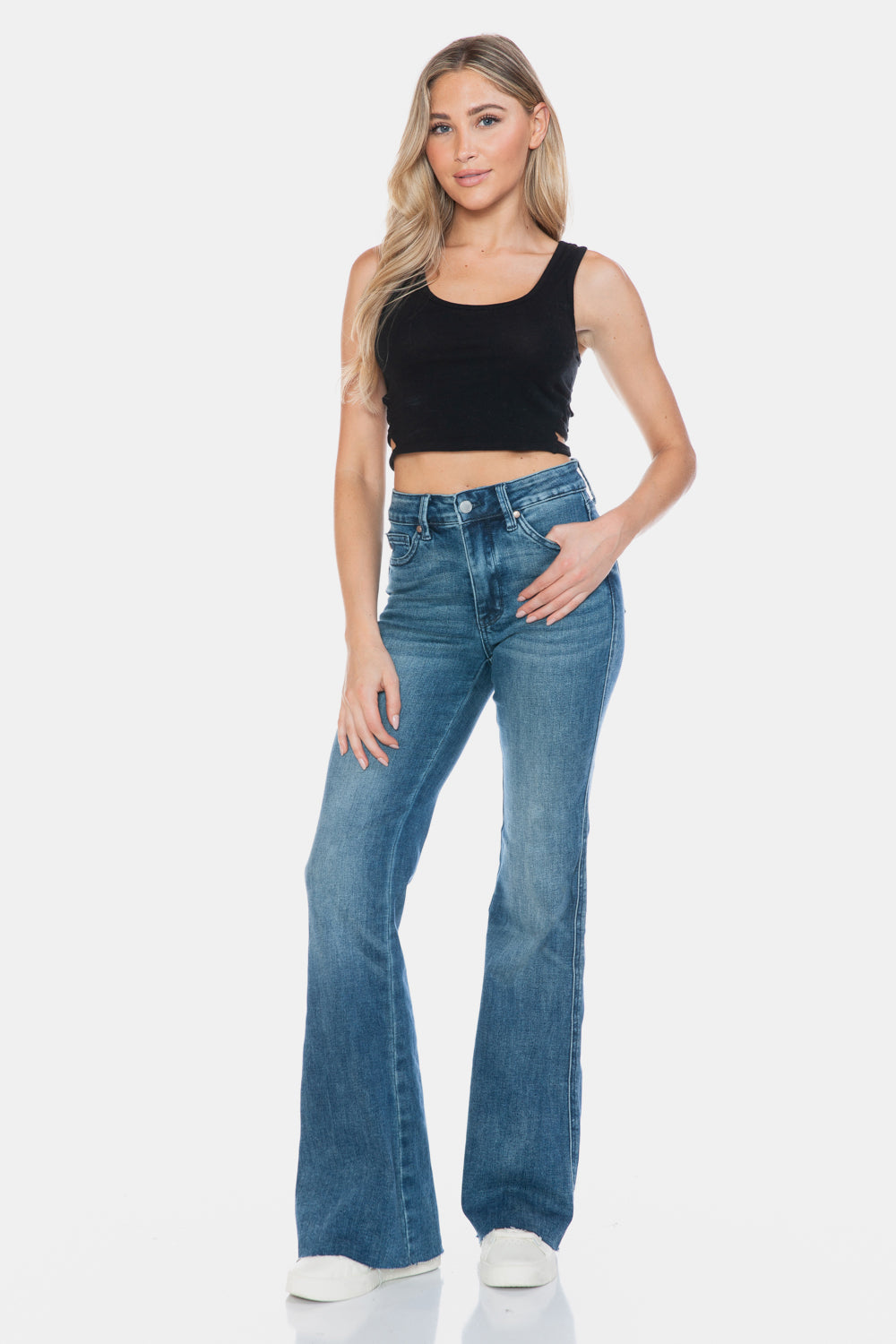 Judy Blue Full Size Tummy Control Cut Hem Flare Jeans - AMIN Clothing 