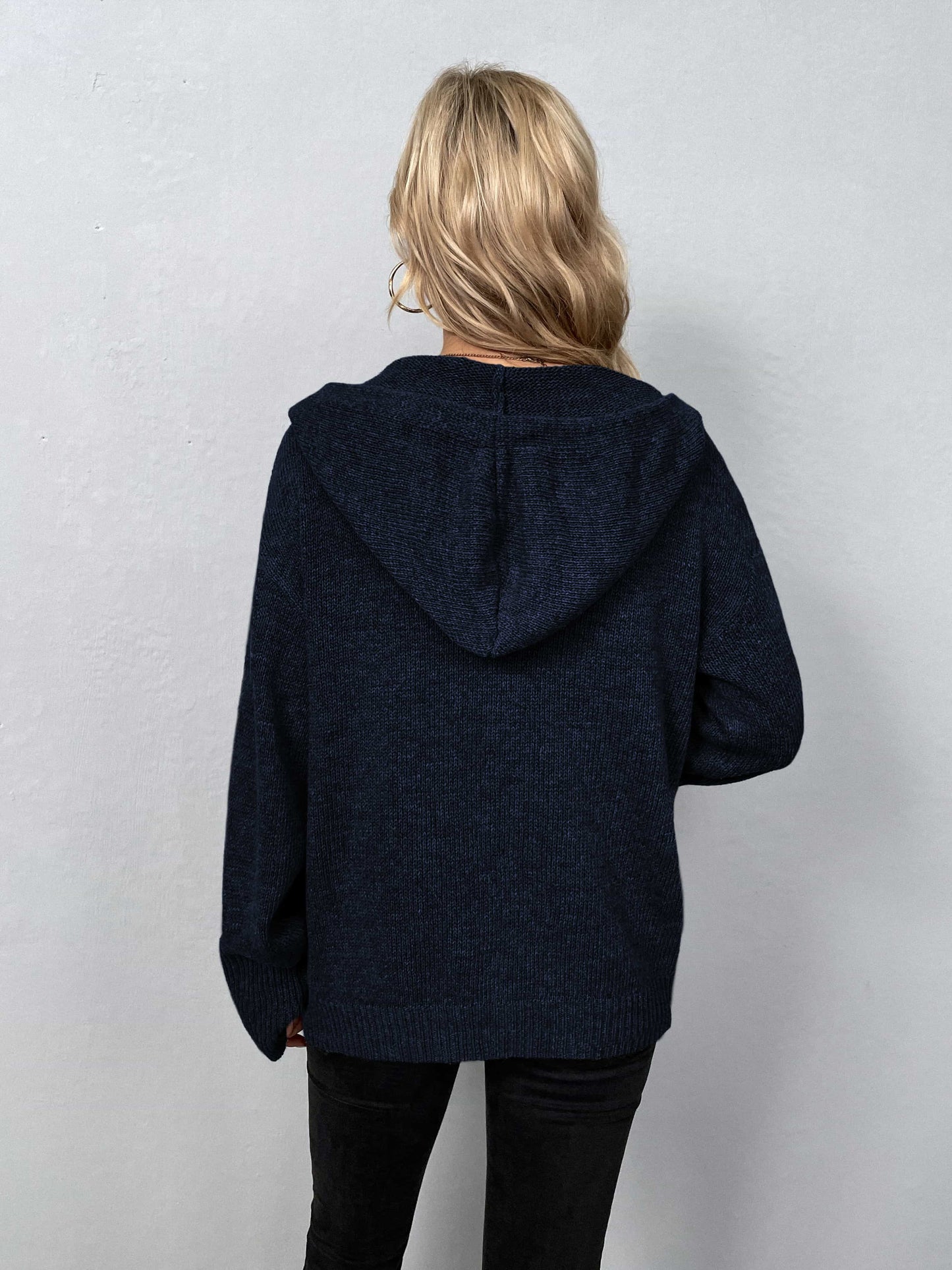 Button-Down Long Sleeve Hooded Sweater - AMIN Clothing 