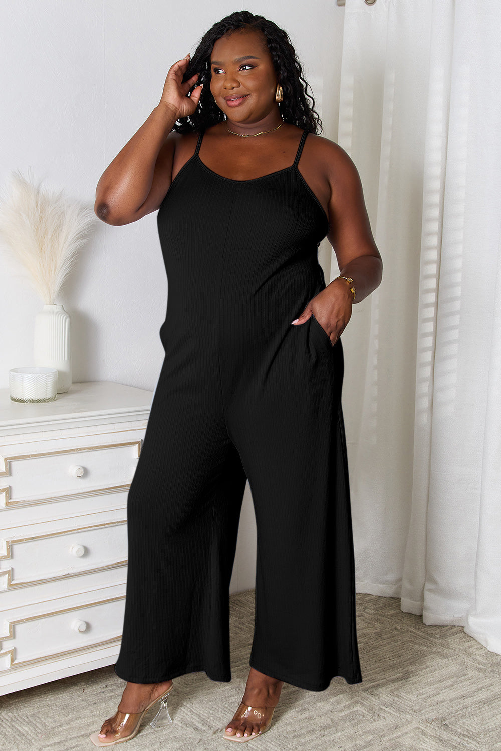 Basic Bae Full Size Spaghetti Strap V-Neck Jumpsuit - AMIN Clothing 