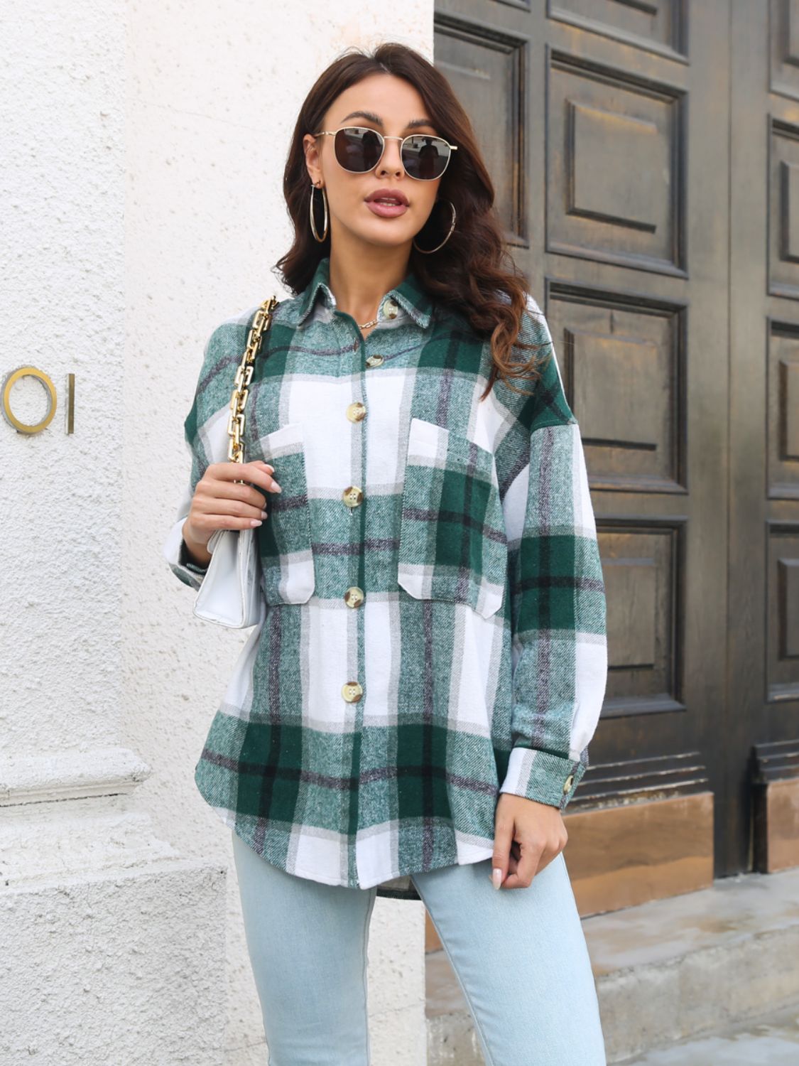 Plaid Button Up Collared Neck Long Sleeve Shirt - AMIN Clothing 