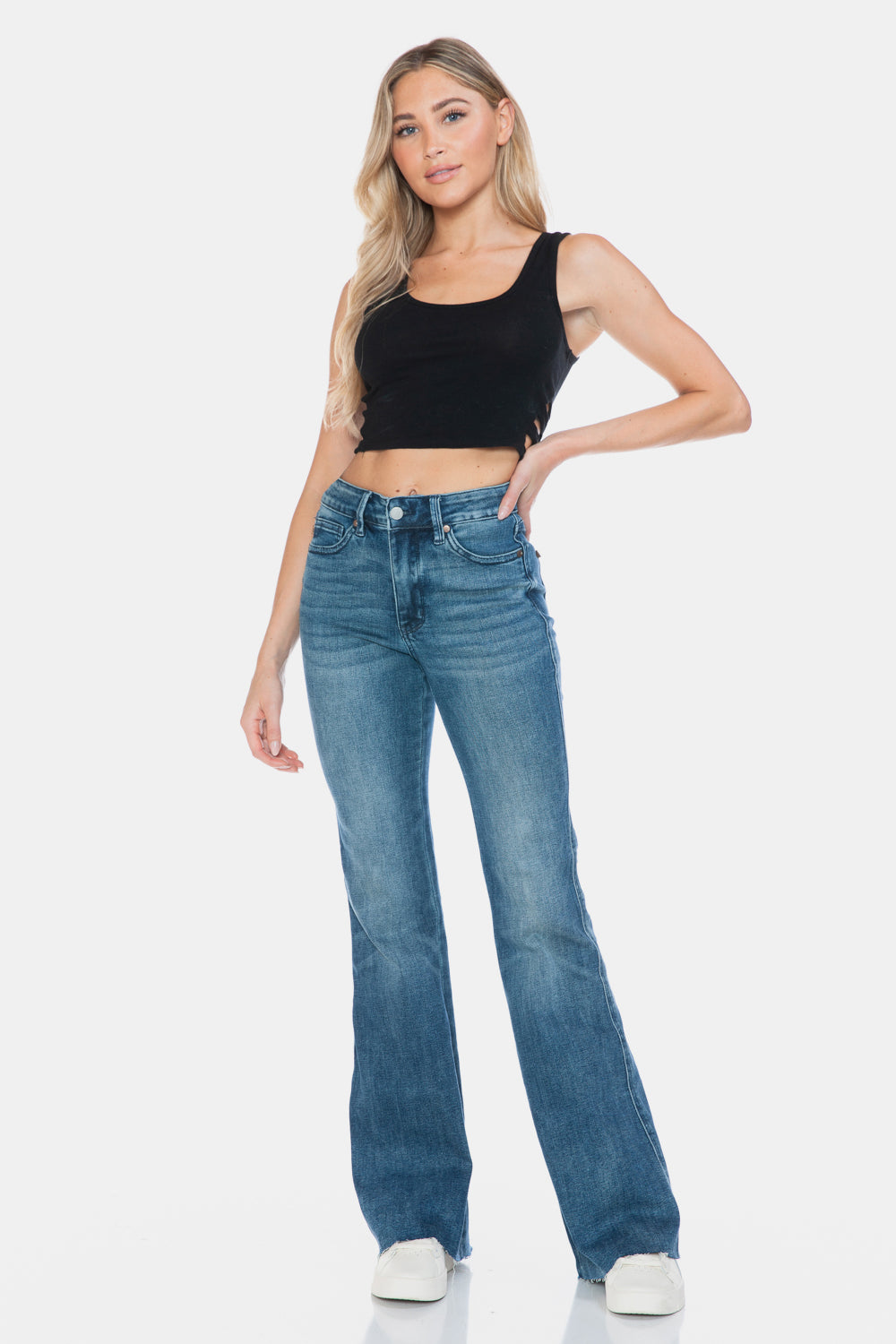 Judy Blue Full Size Tummy Control Cut Hem Flare Jeans - AMIN Clothing 