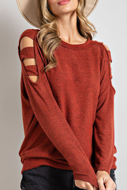 Cutout Round Neck Long Sleeve Top - AMIN Clothing 