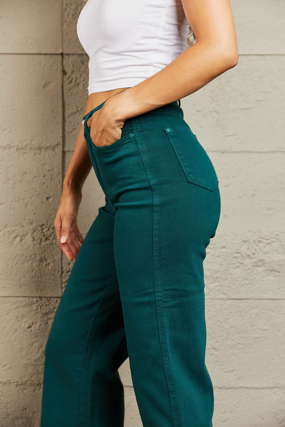 Judy Blue Hailey Full Size Tummy Control High Waisted Cropped Wide Leg Jeans - AMIN Clothing 